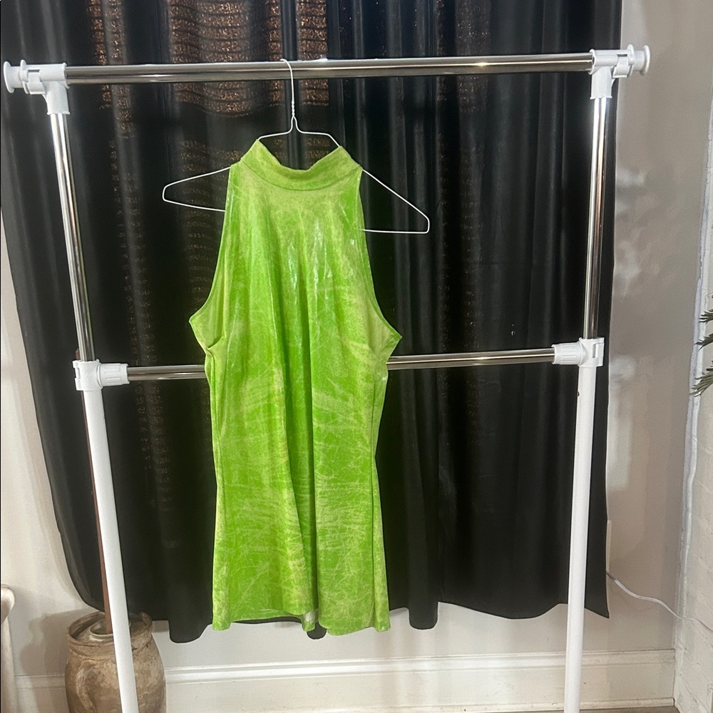 Lime Green High-Neck Sleeveless Dress